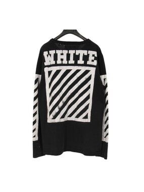 Off White Brushed Diagonal Long Sleeve T Shirt Size Large Black White Cotton
